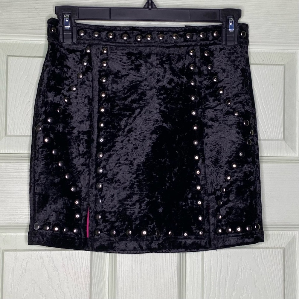 Black Crushed Velvet Mini Skirt